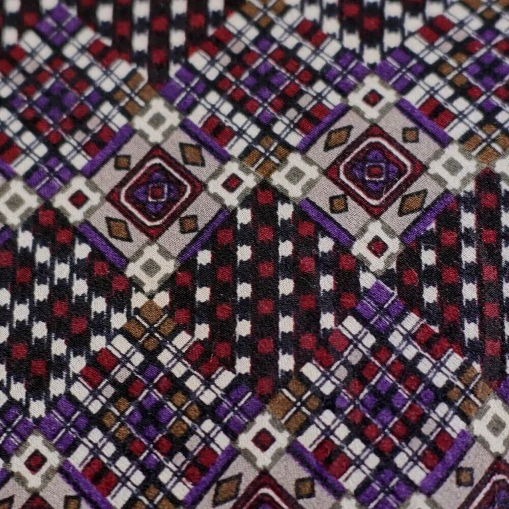 Chez Roffe New York Red Beige‎ Abstract Geometric Print Wide Silk Tie